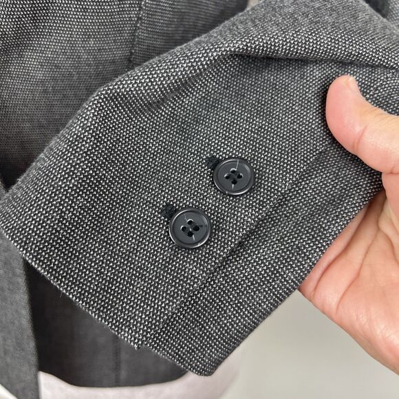 Halogen Blazer Women 0 Petite Black White Button Up Career Jacket Shoulder Pads - Picture 9 of 14